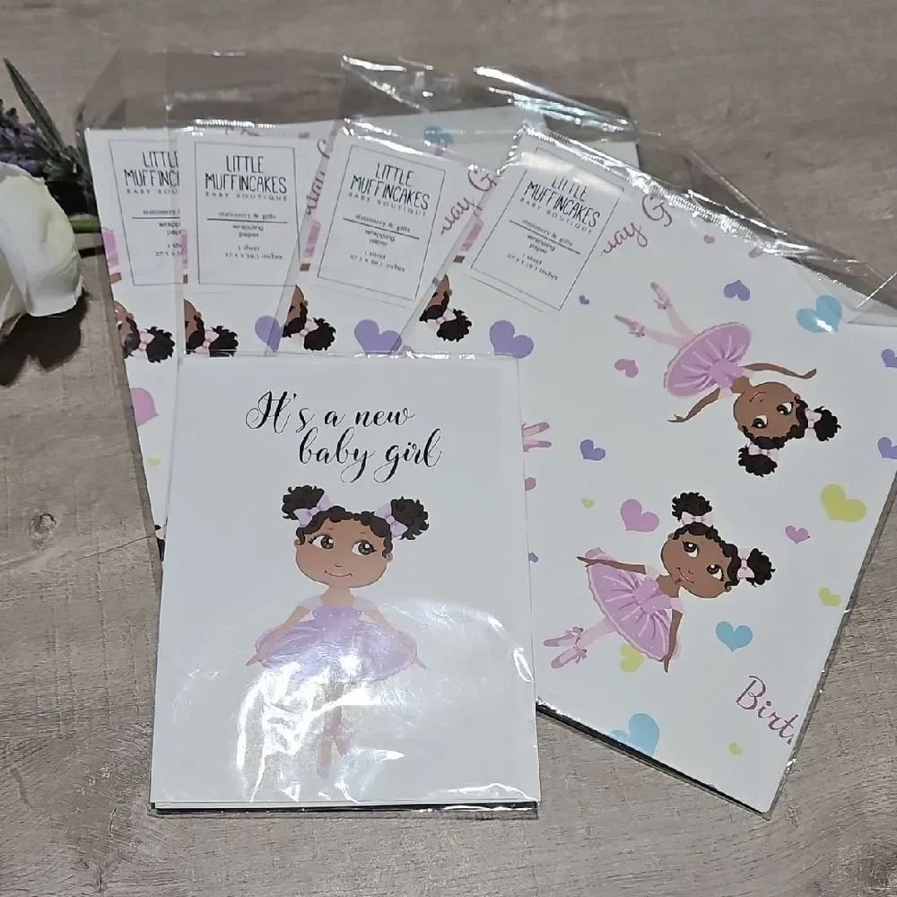 Little Muffincakes Baby Girl Birthday Card and Set Of 4 Wrapping Paper Pks